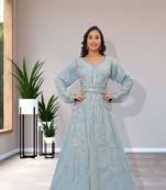 Sky Blue Georgette Aari Work Islamic Kaftan