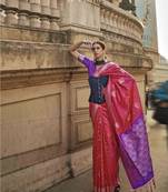 Pink Silk Blend Zari Weaving Designer Saree With Blouse for Women