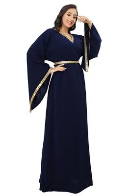 SALE!! New Navy Blue Abaya Fashion Islamic Kaftan Islamic Clothing Party Wear  3