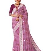 Lavender digital print resham embroidery organza saree