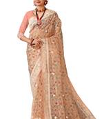 Peach digital print resham embroidery organza saree