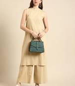 Modestouze Attires Women's  Cotton Blend Knee Length Kurta And Pant Set (Cream) (MAK75)