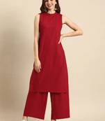 Modestouze Attires Women's Cotton Blend Knee Length Kurti And Pant Set (Red) (MAK75)