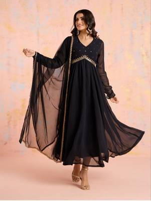 Women's Ankle Length Georgette Anarkali With Net Dupatta (Black) (MAK74) 1