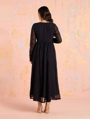 Women's Ankle Length Georgette Anarkali With Net Dupatta (Black) (MAK74) 2