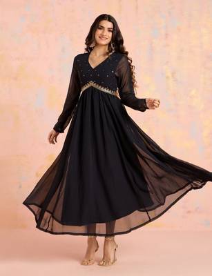 Women's Ankle Length Georgette Anarkali With Net Dupatta (Black) (MAK74) 3