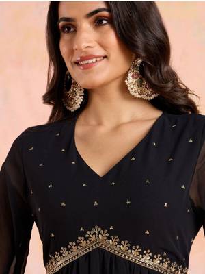 Women's Ankle Length Georgette Anarkali With Net Dupatta (Black) (MAK74) 5