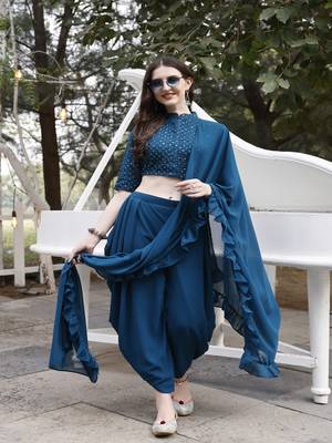 Women's Embroidered Sequin Work Top And Patiala Set With Dupatta (Teal) (MAK72) 1