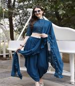 Women's Embroidered Sequin Work Top And Patiala Set With Dupatta (Teal) (MAK72)