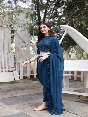 Women's Embroidered Sequin Work Top And Patiala Set With Dupatta (Teal) (MAK72) 3