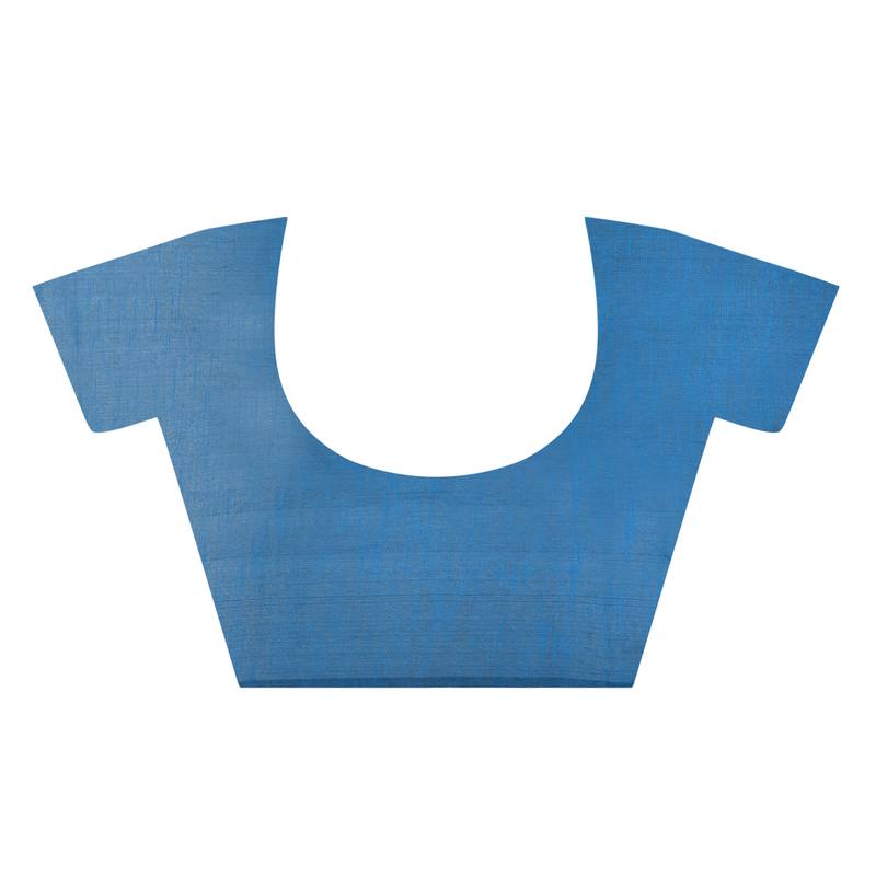 Party Wear Aqua-blue Handloom Soft Cotton Sambalpuri Printed Temple border saree with attach running blouse piece 