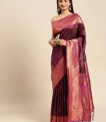 Wine Woven Faux Banarasi Silk Saree With Blouse Piece