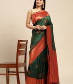 Teal Woven Faux Banarasi Silk Saree With Blouse Piece