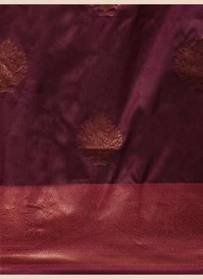 Wine Woven Faux Banarasi Silk Saree With Blouse Piece 4