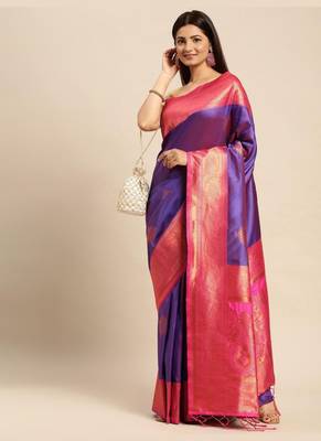 Purple Woven Faux Banarasi Silk Saree With Blouse Piece 1