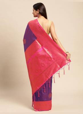 Purple Woven Faux Banarasi Silk Saree With Blouse Piece 2
