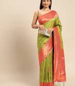Green Woven Faux Banarasi Silk Saree With Blouse Piece