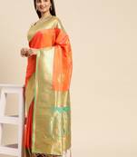 Orange Woven Faux Banarasi Silk Saree With Blouse Piece