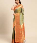 Mehendi Woven Faux Banarasi Silk Saree With Blouse Piece