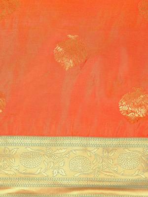 Orange Woven Faux Banarasi Silk Saree With Blouse Piece 4