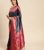 Grey Woven Faux Banarasi Silk Saree With Blouse Piece