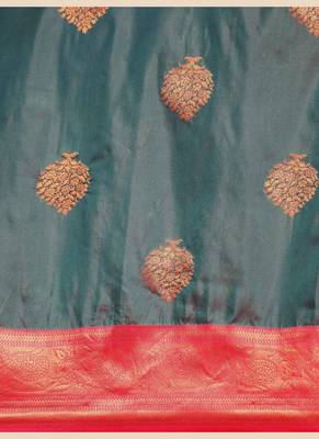 Turquoise Woven Faux Banarasi Silk Saree With Blouse Piece 4
