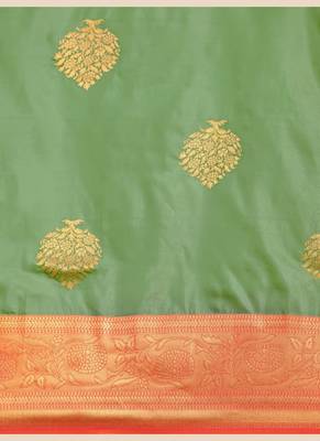 Green Woven Faux Banarasi Silk Saree With Blouse Piece 4