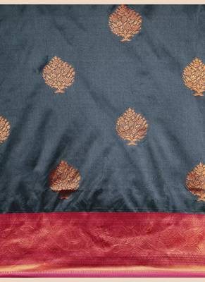 Grey Woven Faux Banarasi Silk Saree With Blouse Piece 4