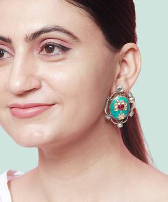 Gold plated layla design turquoise silver earrings 1