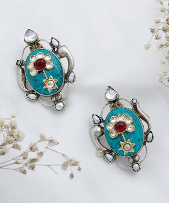 Gold plated layla design turquoise silver earrings 2