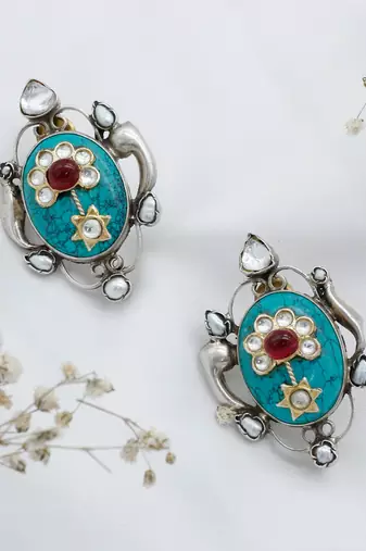 Gold plated layla design turquoise silver earrings