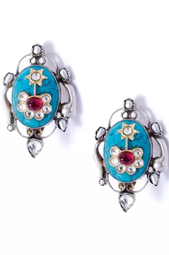 Gold plated layla design turquoise silver earrings