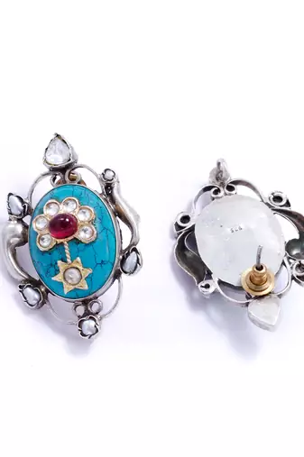 Gold plated layla design turquoise silver earrings