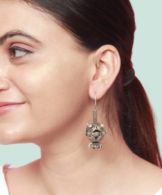 Unique ball shape long hoop silver earrings 1
