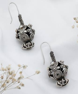 Unique ball shape long hoop silver earrings 2