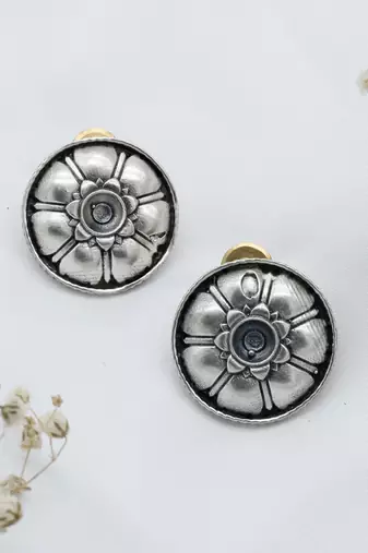 Silver floral design earrings