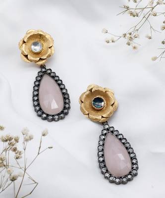 Silver earrings with rose quartz gemstone 1