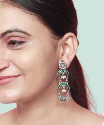 Crescent moon emerald silver earrings 1