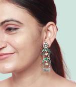 Crescent moon emerald silver earrings