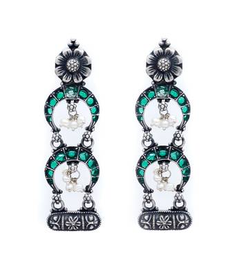 Crescent moon emerald silver earrings 3