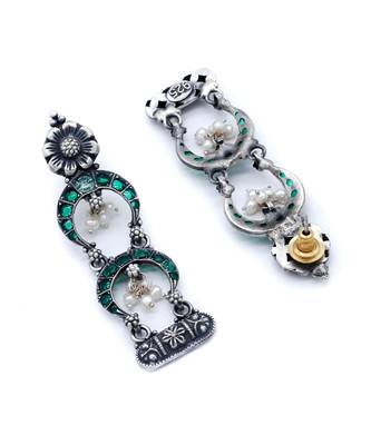 Crescent moon emerald silver earrings 4