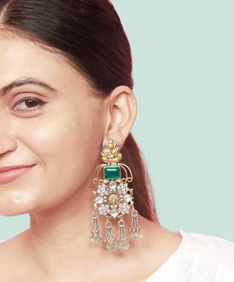 Lord ganesha emerald embellished silver earrings 1
