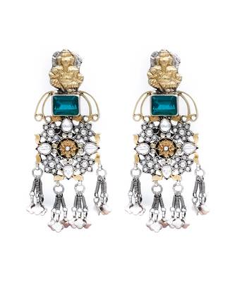 Lord ganesha emerald embellished silver earrings 3