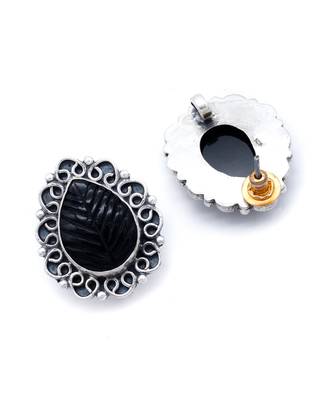 Black onyx oval shape silver earrings 4