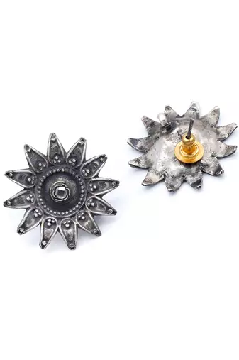 Sunflower design silver earrings