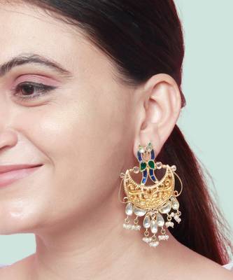 Gold plated crescent moon kundan earrings 1