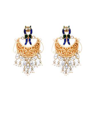 Gold plated crescent moon kundan earrings 3