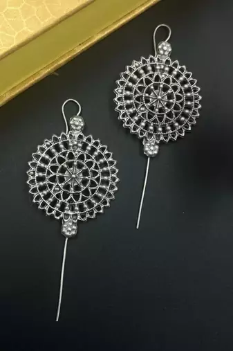 Silver plated handmade designed pin bugadi earrings for women