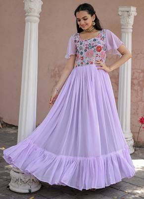 Lavender Georgette With Sequins Multithreaded Embroidered gown 1