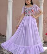 Lavender Georgette With Sequins Multithreaded Embroidered gown